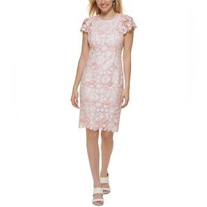 Calvin Klein Pink/White Lace Dress with Flutter Sleeves